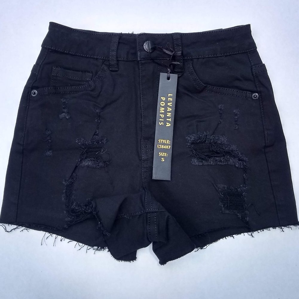 Watch L.A. LS8487 Black Denim Shorts Size S NWT